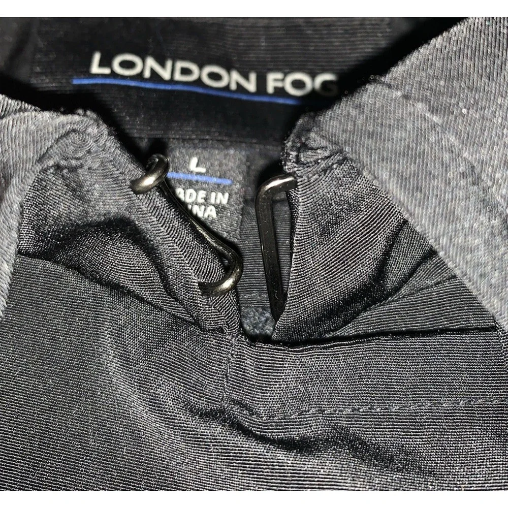 London Fog Women's Trench Coat Black Double Breasted Size Large Plaid Lining